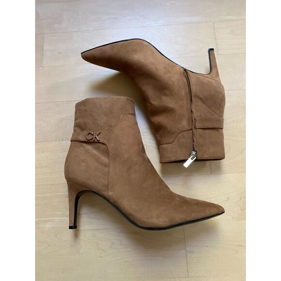 Calvin Klein BNWT Women's brown suede ankle boot sz 8.5 pointed toe side zip NEW - Picture 3 of 7